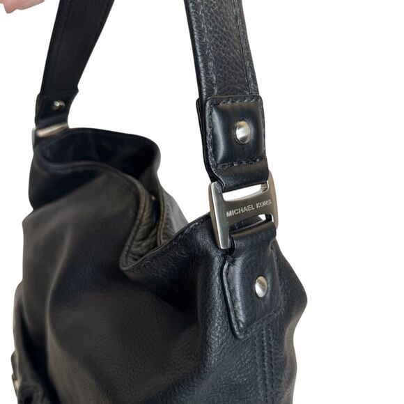 Michael Kors Black Pebbled Leather Shoulder Bag Hobo with Silver Hardware - Picture 7 of 13